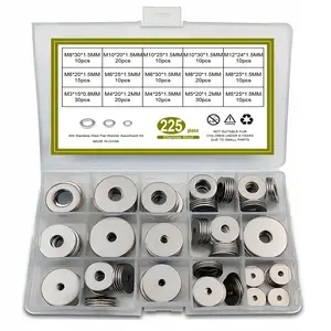 Stainless Steel Flat Washer, Mixed Size Flat Washer Set, Durable and Sturdy Flat Washer Assortment Kit for Home and Industrial Use, Heavy Duty