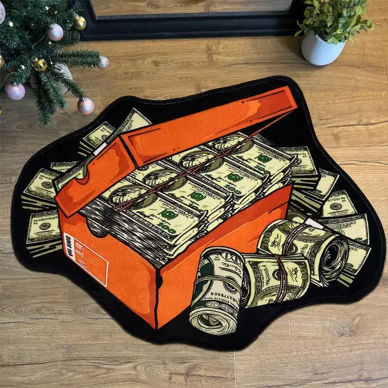 Dollar Bill Storage Box Pattern Carpet, 1 Count Non-slip Soft Floor Mat, Decorative Casual Rug Mat for Home Living Room & Bedroom, Bill Print Rug, Home Decor Rugs