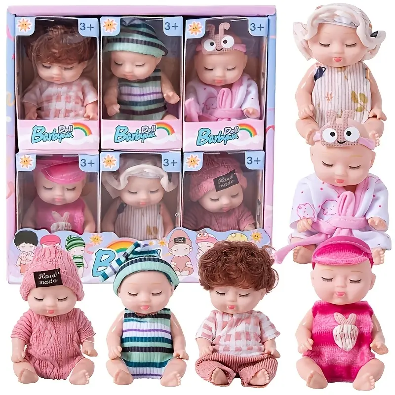 6Pcs Cute Sleeping Dolls in Mixed Colors Fashion Outfits Enchanted Princess Doll Gift Set- Ideal for Birthday, Halloween, Christmas & Easter, Includes Pink Knitted Outfit & Accessories, Celebration Plastic Fashion Dolls Accessories for Boys & Girls