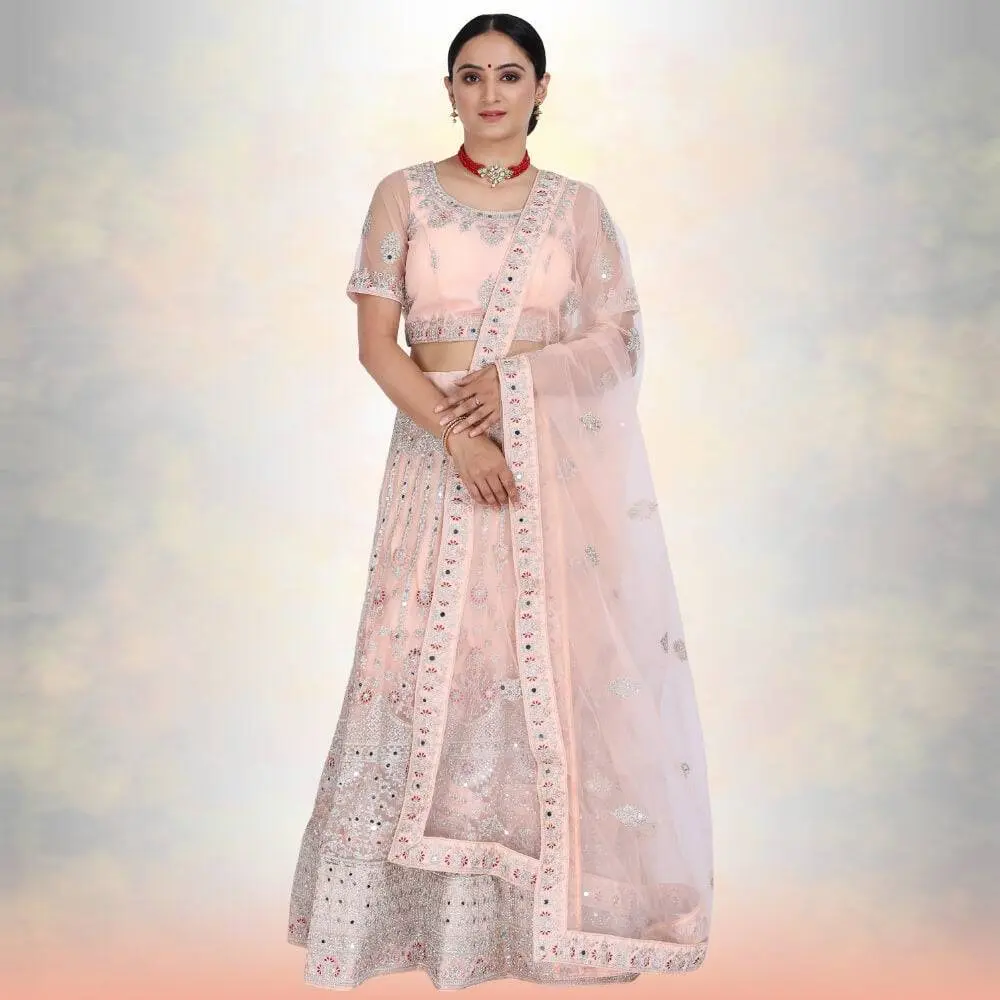 Chiro's By Jigyasa Mirror work lehenga Choli - Biege