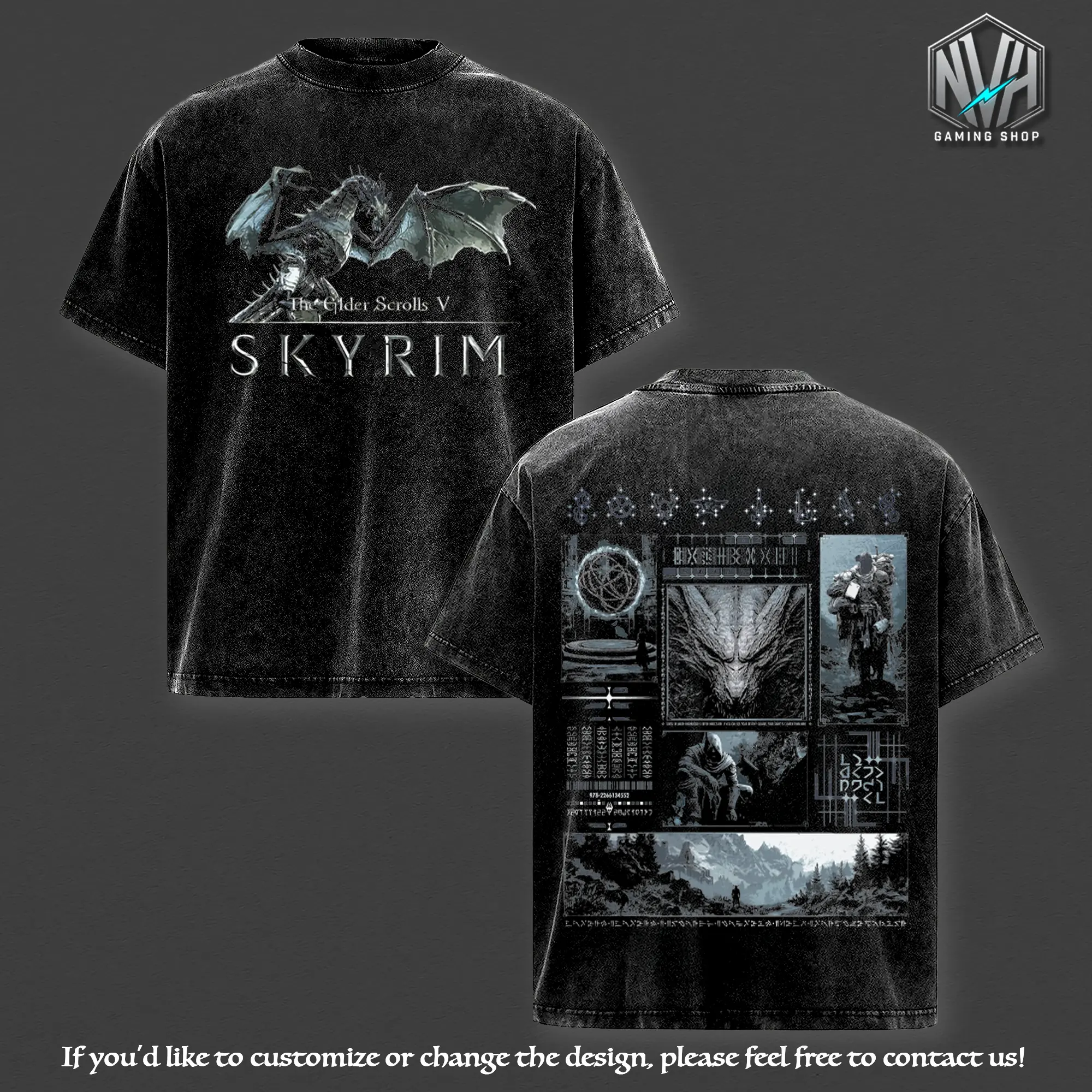 The Elder Scrolls V: Skyrim Vintage Washed Tee Unisex Oversize Heavyweight Cotton T-shirt for Game Fans, Graphic Tees, Casual Outfits, Men Gifts, Clothes Menswear streetwear