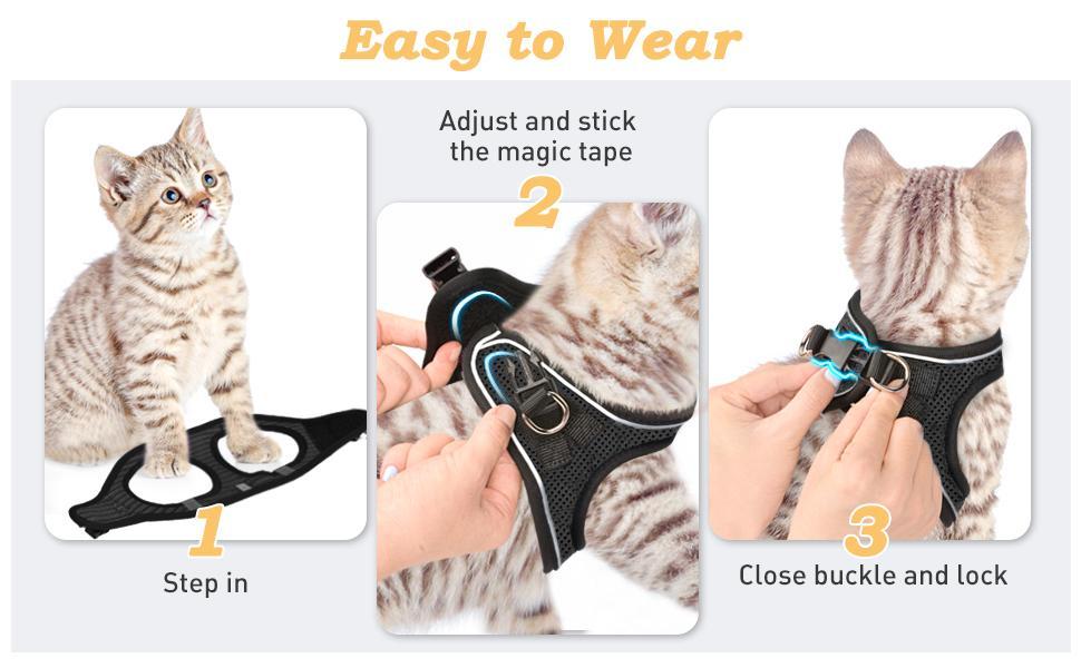 Escape Proof Cat Harness & Leash (≤13 lbs)Adjustable Reflective Soft Mesh Vest for Easy Safe Walks with Leash Included