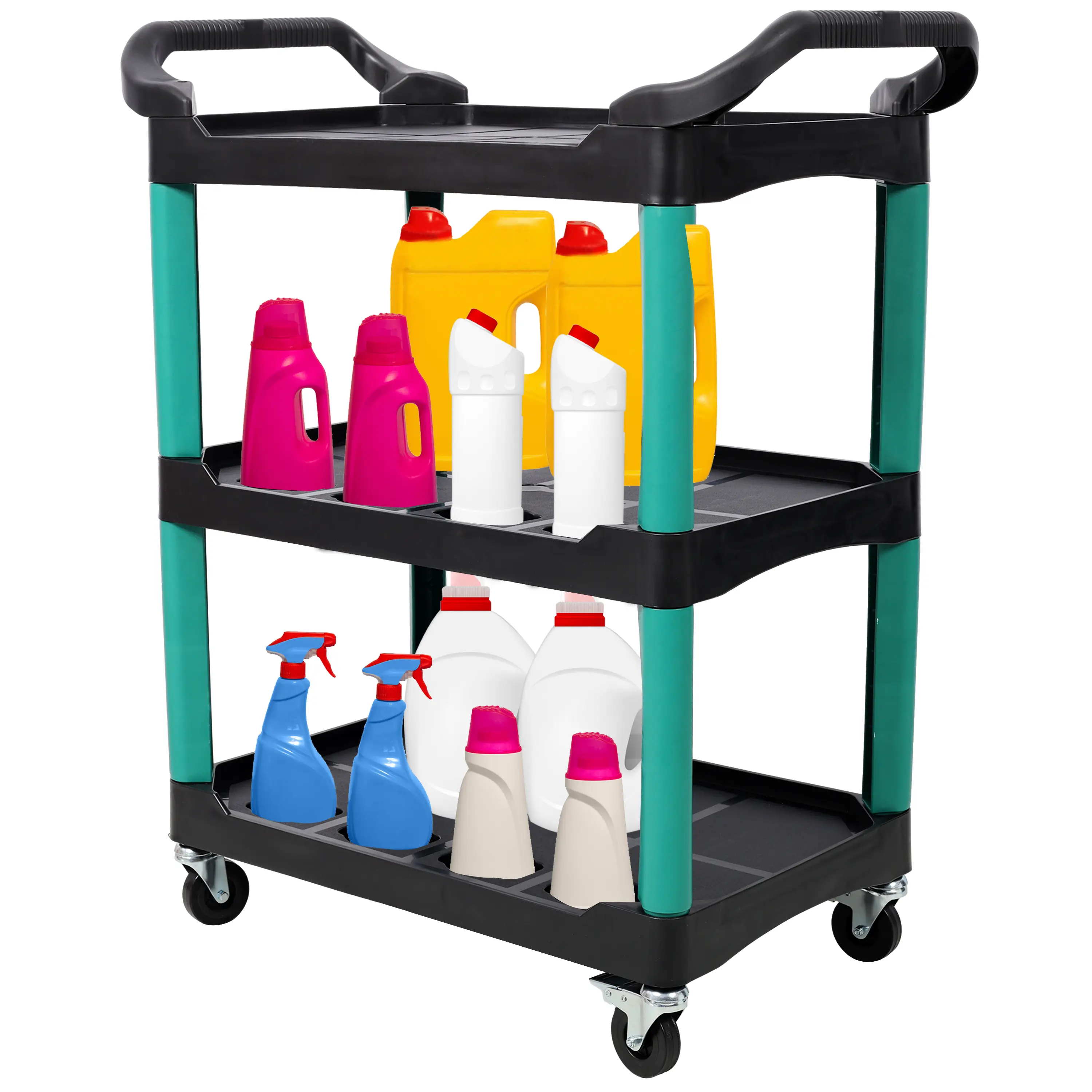 3-Layer Heavy Duty Plastic Tool Cart Organiser, Corrosion Resistant Rolling Tool Storage Rack with Wheels, 300 lbs Load Capacity for Garage, Workshop