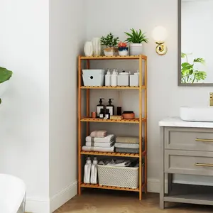 5-Tier Bamboo Storage Shelf, Shelving Unit, Multifunctional, in the Entryway, Bathroom, Living Room, 10.2 x 23.6 x 51.2 Inches, Natural