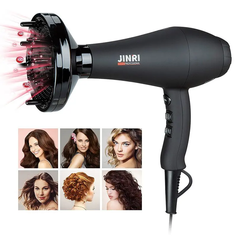 JINRI 1875W Ionic Ceramic Hair Dryer - Blowout Hair, Curl Routine Support for Pregnant Women, Heat Protection, Moisturizing, 3 Attachments, Light Quiet Black - TikTok Shop Back to School