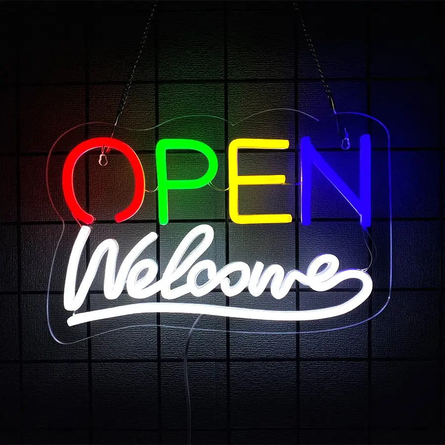 Business We Are Open Neon Sign Welcome Wall Decor Neon Light Open Sign LED Light Sign Led Decoration Coffee Shop Bar Restaurant Salon Hotel Welcome Door Window Decor Sign USB Modern Mood Lighting LED Neon Lights Decorative Lights