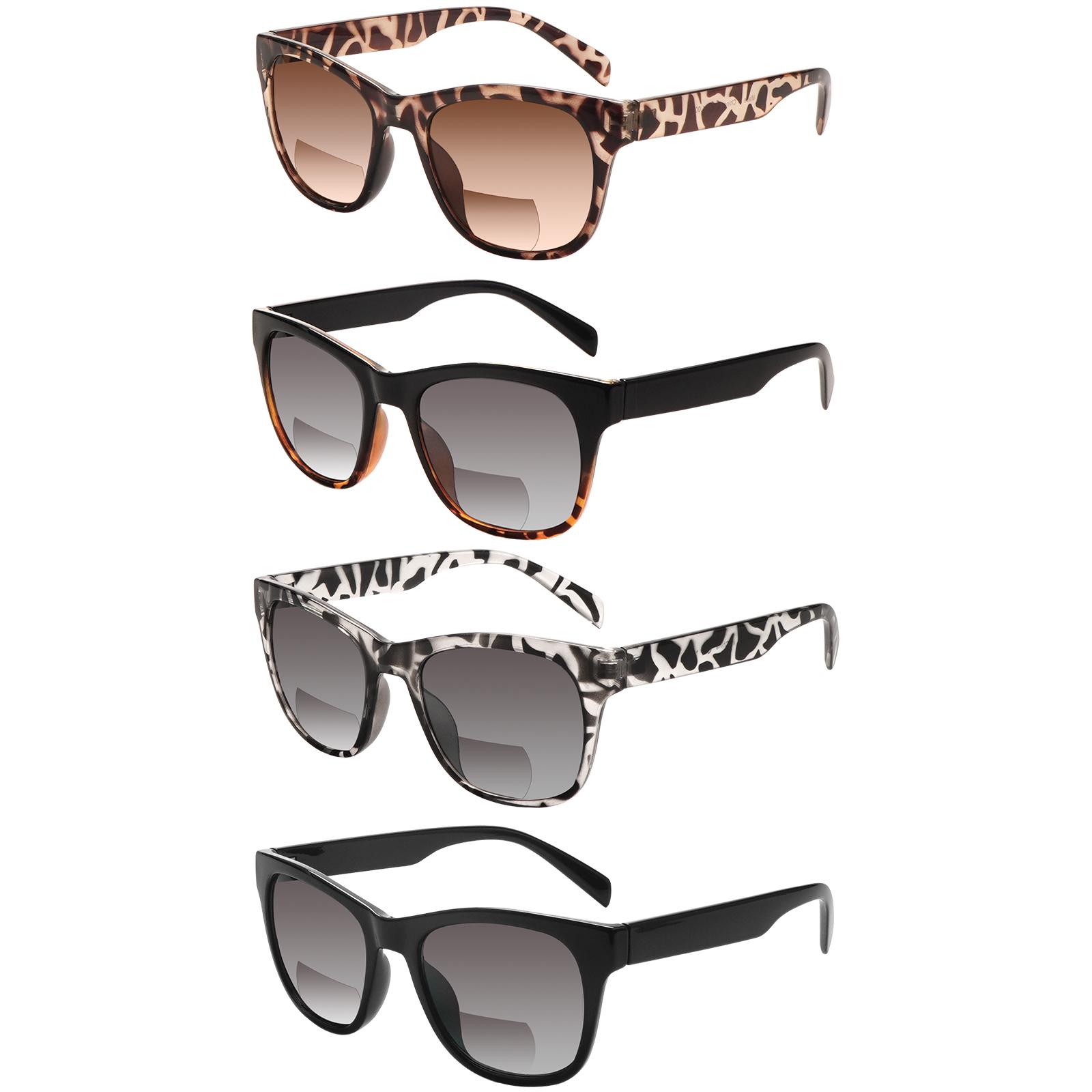 4-Piece Set Of Bifocal Anti-Blue Light Reading Sunglasses, Suitable For Both Men And Women. A Stylish Accessory Featuring Light-Blocking, Durable Lenses, Suitable For Summer, Outdoor Activities, Vacations, Fishing, And More.