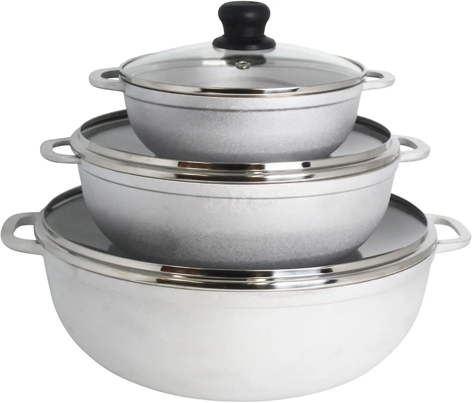 1.5/3.5/7.0qt Cast aluminum Caldero 3pc Set with Glass Lid - 18/24/30cm