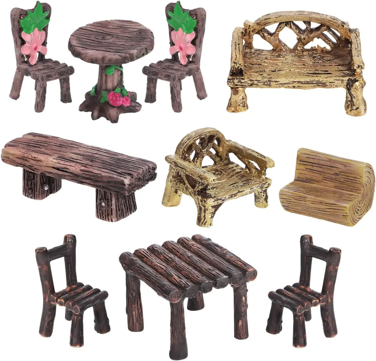 10-Pack Compact Size Mini Retro Wooden Benches with Realistic Paint - DIY Landscaping Moss Terrarium Ornaments, Easy to Carry Garden Decor for DIY Enthusiasts, Home Improvement Supplies