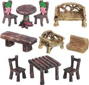 10Pack Miniature Garden Ornaments, Artificial Mini Retro Wooden Style Benches for Moss Terrariums Landscape Accessories Decorations - Home Improvement.