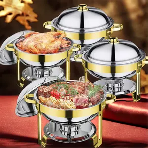 5.5QT/9 QT Elegant Golden Chafing Dishes for Buffet Stainless Steel Chafers with Lid Buffet Set Servers Buffet Warmers for Party Wedding Family Gathering