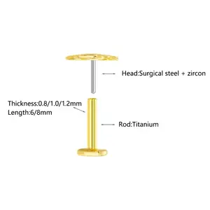 F136 G23 Titanium Flower Threadless Earring Piercing Petals Leaf Heart Butterfly Pin Daith Conch Push in Labret Stud