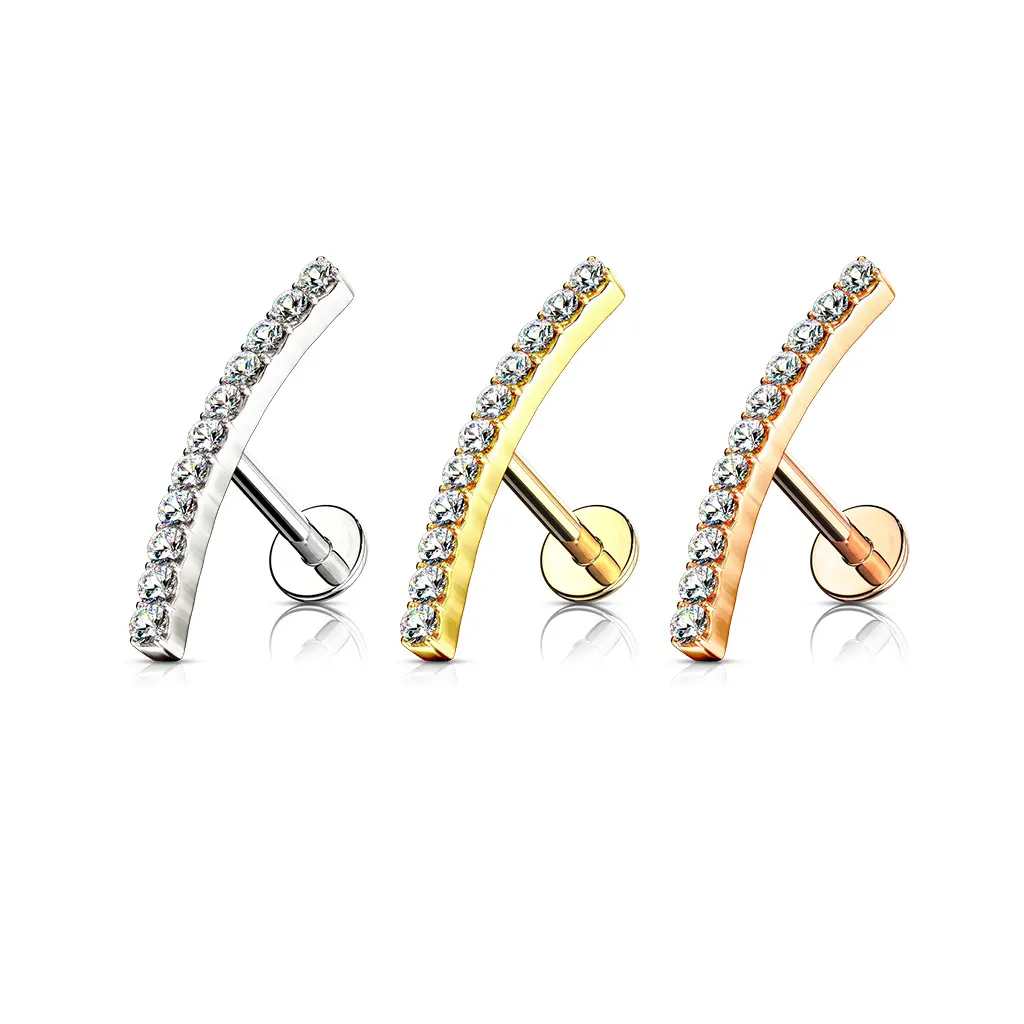 16G CZ Lined Bar Flat Back Labret Earring Screw In Internally Threaded Cartilage Earring Conch Helix Stud Tragus Barbell 16G 6mm