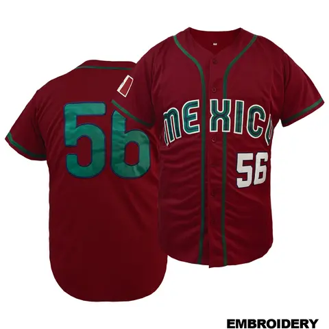 Men's Embroidered Mexico #56 Baseball Jersey, Loose Fit Short Sleeve Baseball Shirt, Breathable V-Neck, All-Season Comfort Sportswear, Embroidery Sportswear, Machine Washable, Athletic Top for Team Sports, Casual & Game Day