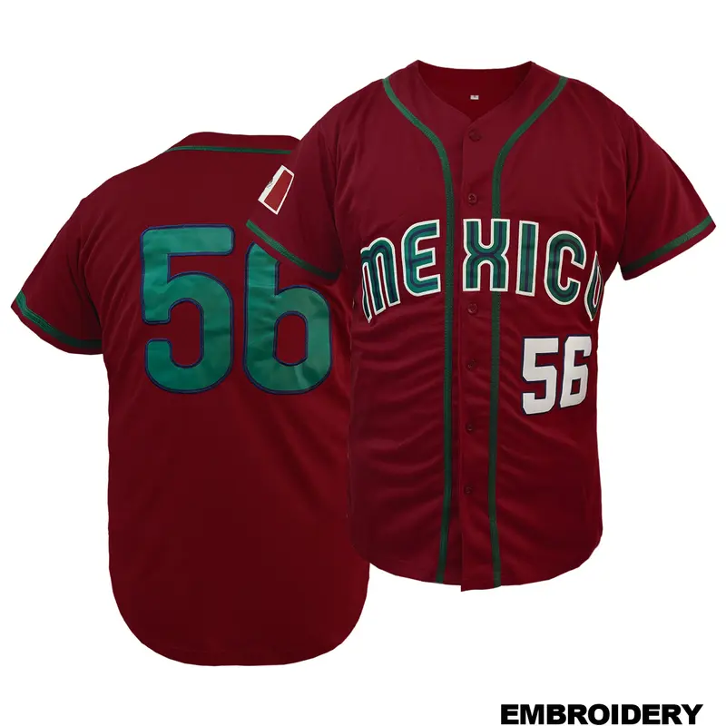 Men's Embroidered Mexico #56 Baseball Jersey, Loose Fit Short Sleeve Baseball Shirt, Breathable V-Neck, All-Season Comfort Sportswear, Embroidery Sportswear, Machine Washable, Athletic Top for Team Sports, Casual & Game Day