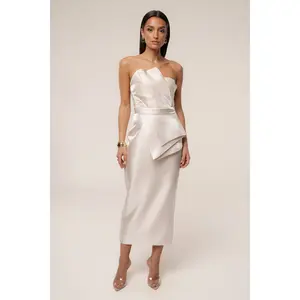 Champagne Reception Pleated Midi Skirt