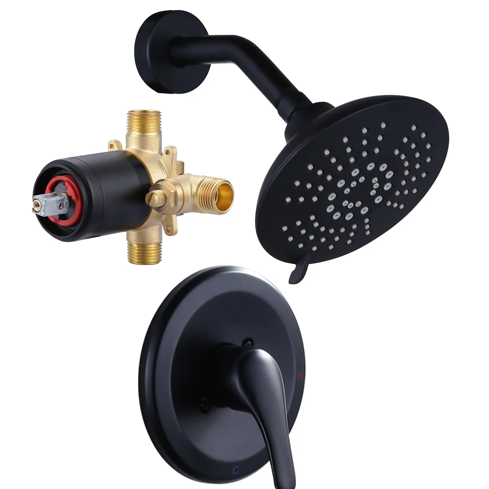 WOWOW High Pressure Shower Head Set, Single Handle 5-Spray 1.8 GPM Wall Mount Shower Faucet with Pressure Balance Valve, Adjustable Head, Adjustable Temperature, High Pressure Showerhead