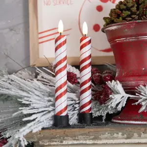Set of 2 Flameless Candy Cane Taper Candles | 3D Flame, 6.5" | Heartland Store MN