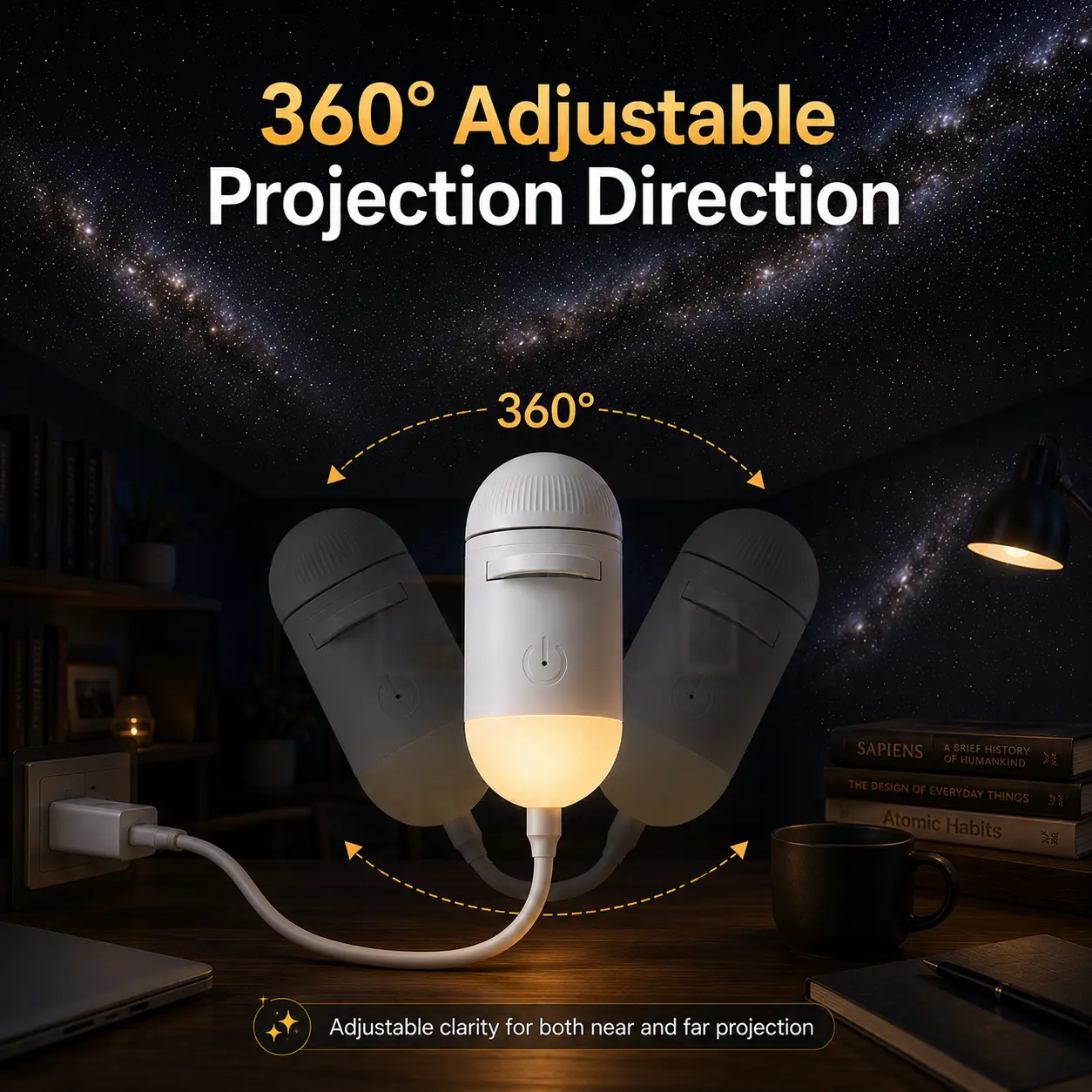 Galaxy Projector Night Light, Galaxy Light Projector Adults, USB Portable Galaxy Star Projector Night Light for Car and Bedroom, Mini LED Nightlight Wall Lamp,Adjustable brightness