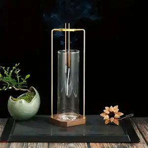 Double Incense Burner Set, High Borosilicate Explosion-Proof Chamber + Wooden Base, Dual Fragrance Gift Box, Festive Ritual Home Decor, Scented Aromatic Scent, Woody Aromatic Scent
