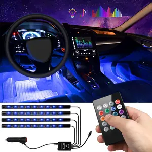 Car Interior Lights 4pcs 36 LED Car Floor Atmosphere Glow Neon lights Multi-Color Music Car LED Strip Lights Decorative Underdash Lighting Kit with Sound Active function Wireless Remote Control DC 12V ledpanel