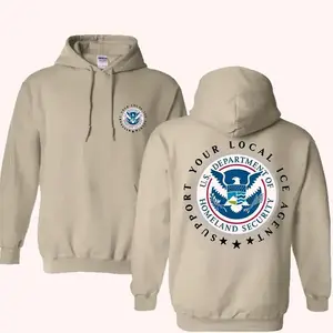 Support Your Local Ice Agent Shirt – Homeland Security Patriotic America 2 Sided Graphic Hoodie Casual Street Style Fleece Fabric Pullover Hooded Sweatshirt Trendy Tops for Women for Men, Perfect Gift