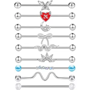 Industrial Piercing Jewelry Barbell Earrings 14g Surgical Stainless Steel Scaffold Piercings Arrow Butterfly heart cute Industrial Bar 38mm for Women Men
