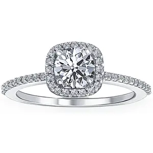 1 Ct Cushion Halo Diamond & Moissanite Engagement Ring 14k White Gold Lab Grown