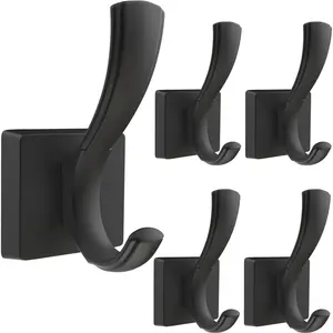 Black Towel Hooks Coat Hook, Towels Robe Holder for Bathroom Hat Hooks for Wall Hanging Key Bag Backpack (5 Pack, Black)