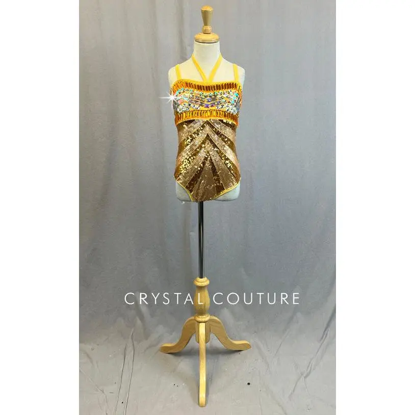 Gold Sequin and Acrylic Rhinestone Leotard