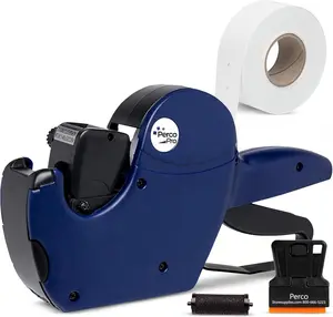 Perco Pro 2 Line Price Gun, 8 Digit 2 Line Price Label Gun Preloaded with Roll of 750 White Labels & Inker