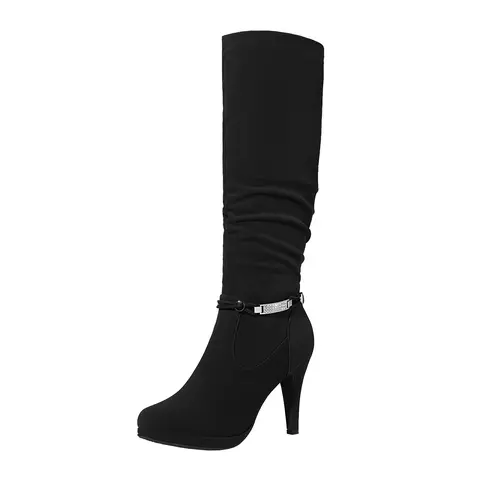 Dream Pairs Women's Knee High Platform Boots - 3.3 in Comfortable Heels, Faux Fur Lining, Crystal Accents, Composite Bottom Enhanced Grip Footwear, Shoes for Women