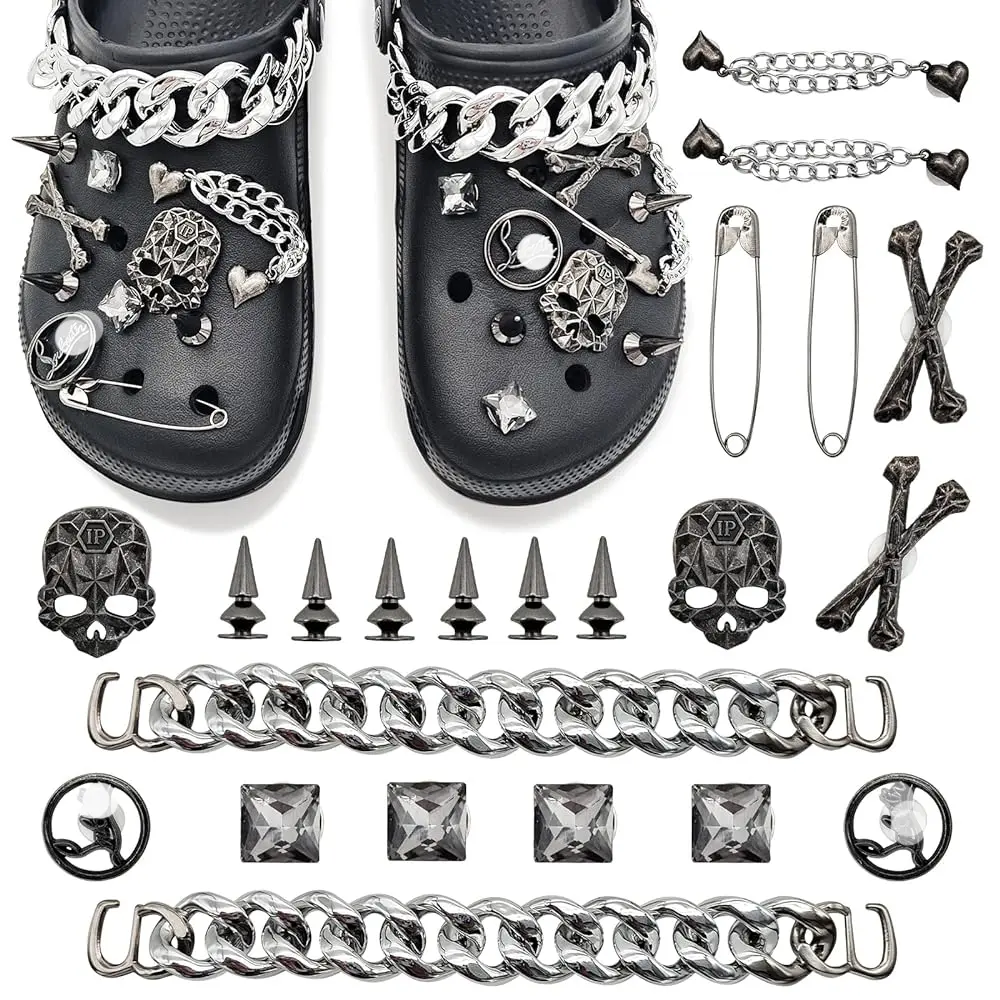 22 Pcs Halloween Gothic Style shoe charms Bling Shoe Charms for Women, Sparkle Rhinestones Shoe Decoration Charms, Girly Shoe Chains, DIY Shoe Accessories for Party Favor
