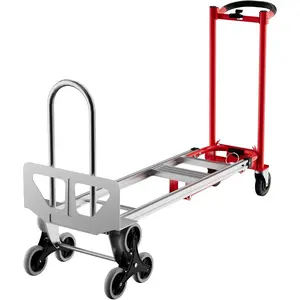3-in-1 Convertible Aluminum Hand Truck Dolly, Stair Climbing Utility Cart with Wheels, 800 lb Capacity Convertible Utility Cart with Wheels for Stairs, Office & Home,Red