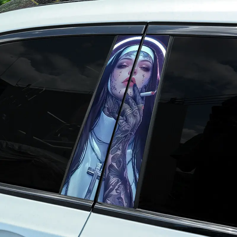 1PC Nun Pattern Self Adhesive Car Sticker Decal For Cars Waterproof Scratch Coverage Universal Car Sticker Perfect for Car B-Pillar Personalized Decoration Door Post Body Christ Theme DIY Accessories