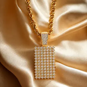 Men's Full CZ Crystal Bling Dog Tag Necklace - Hip Hop Statement, Costume Jewelry Accessory