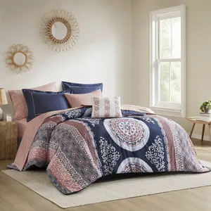 Boho Comforter Set with Bed Sheets Bad in a Bag Polyester Brushed Microfiber Printed Design for Cozy Bedroom Aesthetic, Isolde
