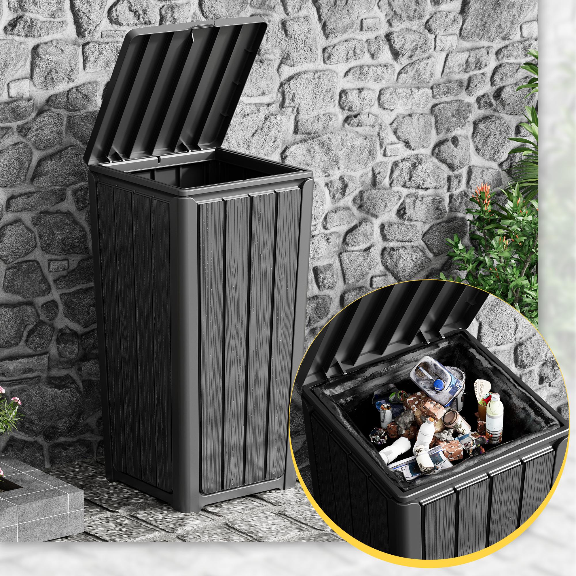 Outdoor Trash Can with Lid Waterproof Resin Garbage Can with Tiered Lid Outside Trash Bin for Patio Kitchen Backyard or Deck RIWENGO