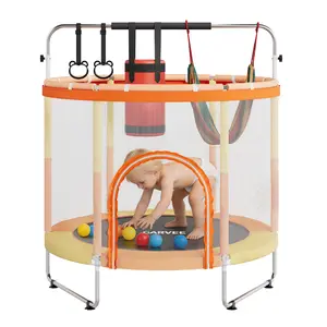 Garvee Certified Safe 60" Mini Trampoline for Kids - Multi-Toy Set, Safety Enclosure & Adjustable Gymnastics Bar, 440lbs Capacity, Indoor/Outdoor for Ages 3-6 - Orange+Yellow