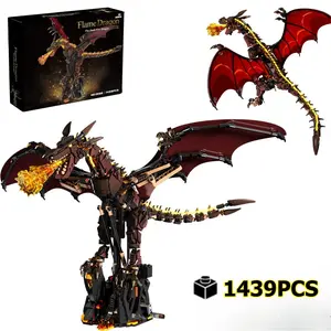 1439 pcs Fire Dragon building blocks model, Sci-fi movie myth series, Adventure, 3D mechanical gear linkage, Desktop office and home decoration item, Educational puzzle building set, High difficulty collectible toy, Creative gift for boys, girls, adults