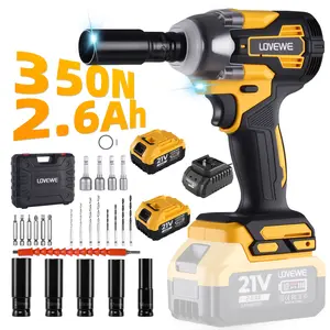 LOVEWE 350N·m Cordless Impact Wrench, 21V Brushless Power Wrench with 2×2.6Ah Batteries, 5 Sockets, LED Light & Tool Bag — Ideal Christmas Gift for DIY & Car Repair