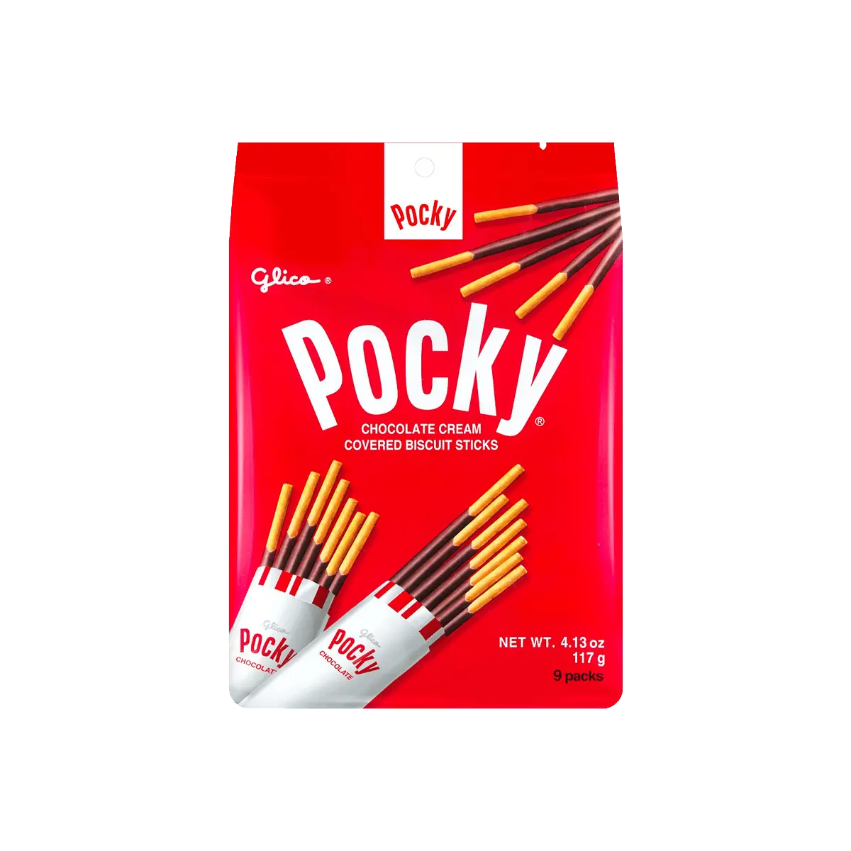 Glico Pocky Chocolate Coated Biscuit Sticks Family Pack 9 Bags 117g - Classic Snack for Sharing
