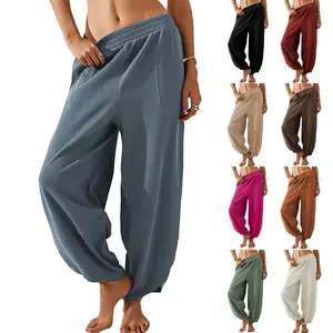 Womens Baggy WideLeg Pants Casual Elastic Waisted Palazzo Harem Pants with Pockets High Waist Relaxed Fit