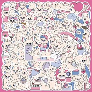 Cute Rabbit Series Sticker, 90pcs/set Waterproof Decorative Sticker, DIY Decals for Water Bottle, Laptop, Phone Case, Scrapbooking, Journal Making