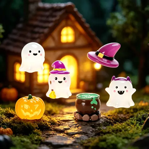 Glow-in-Dark PVC Spooky Pumpkin Head Ghost Figurine - Halloween Bedding Accent for Quilts, Desktop Decoration Ornament, DIY Resin Jewelry Component
