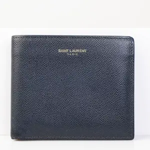 Pre-owned Yves Saint Laurent Leather Small Leather Goods YSL Bifold Wallet Black Y26040460