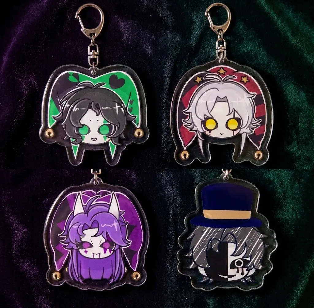 The Freak Circus Keychains - Purple Hair Clown, Green Face Clown, Yellow Eye Clown, Top Hat Weirdo Acrylic Keychain, Cute, Durable, And Perfect For Bags, Keys, Or Gifts. Great For Daily Use Or As Thoughtful Little Gifts For Your Friends And Yourself.