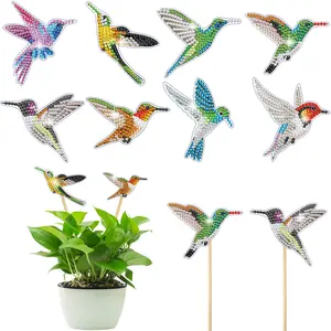 8 Pcs Hummingbird Diamond Painting Set,Diamond Art Kits for Garden Decor,Garden Stakes Diamond Art Kits for Adults,Diamond Painting Small,Diamond Painting Ornaments for Family Decor,Hand Tools Kits