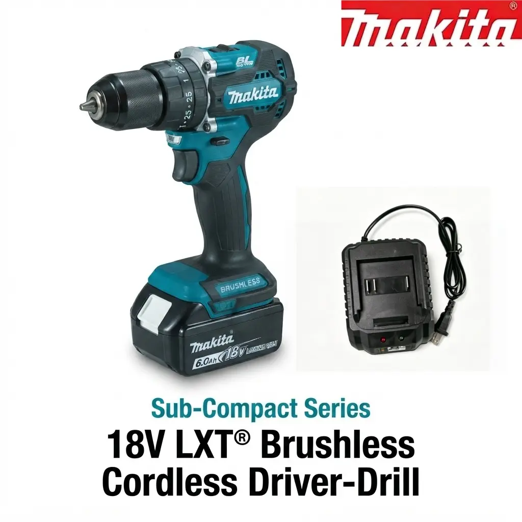 Makita 487-10 18V Compact Brushless Cordless Drill-Driver Kit, 13mm Keyless Chuck, 0-500/0-1700 RPM Dual-Speed Gearbox, for Home Drilling & DIY Furniture Assembly, Multiple Battery & Charger Configurations Available