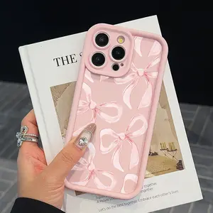 High-end fashion trend pink and white bow pattern, suitable for iPhone 17 16 15 14 13 12 11 Pro Max